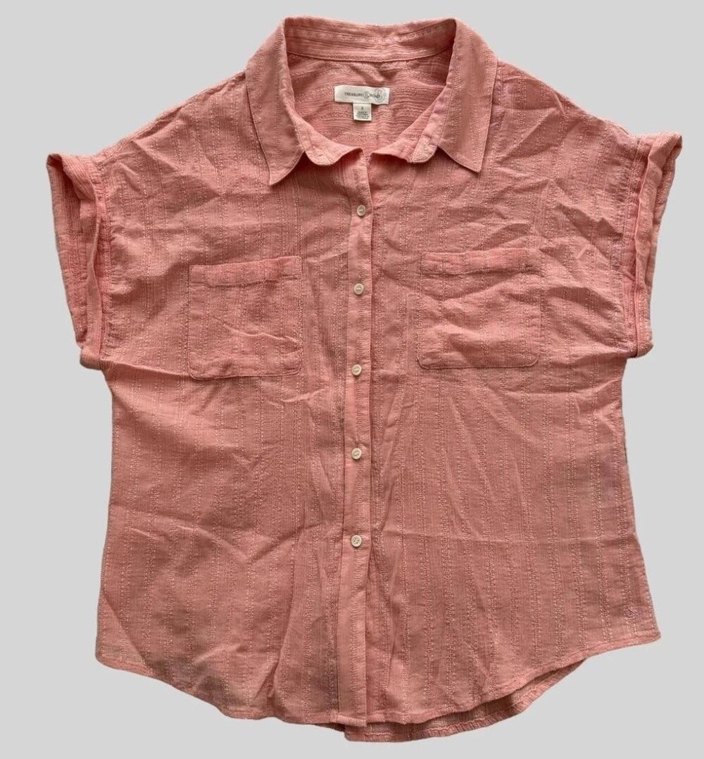 Treasure & Bond Shirt Womens Small Stripe Short Sleeve Button Front Textured